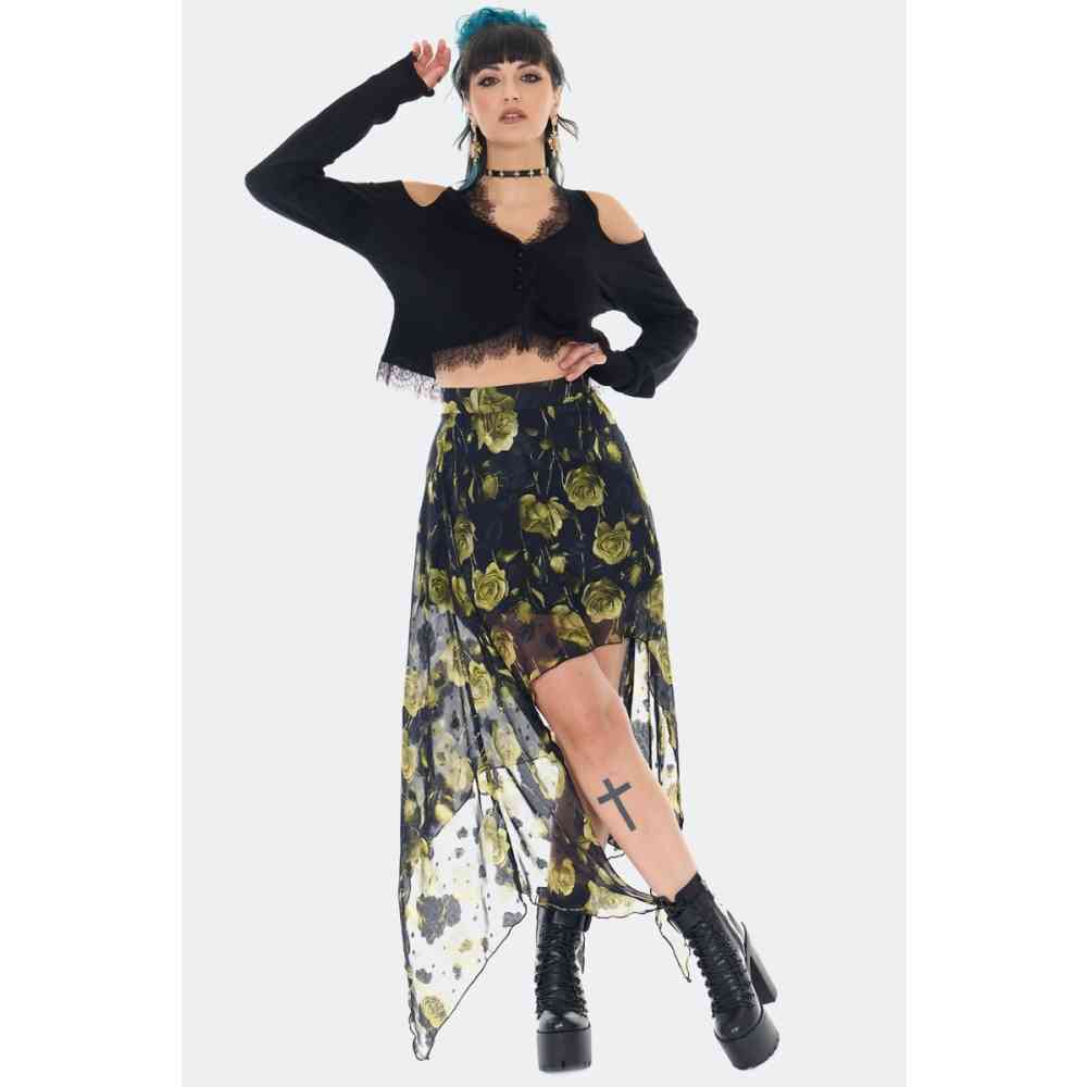 Jawbreaker - Rose Print Asymmetrical Lange rok - Multicolours